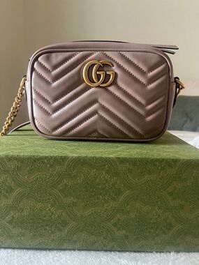 Gucci Taupe Marmont Chevron Leather Crossbody